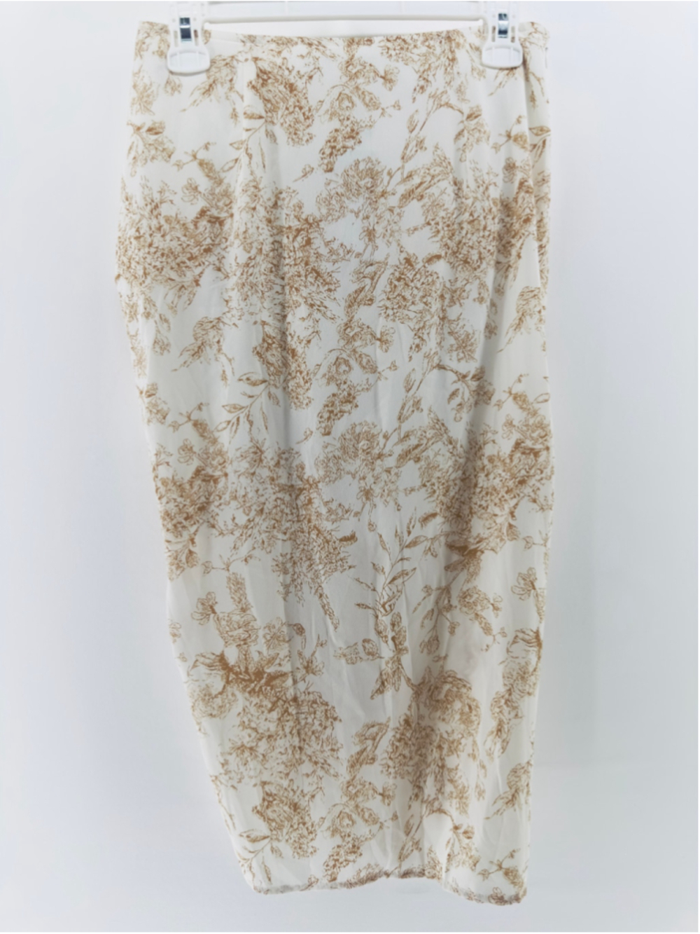 NWT BooHoo TOILE White & Brown SEXY Floral Ruched PORCELAIN CINCH Skirt WOMENS 6 - Picture 6 of 7